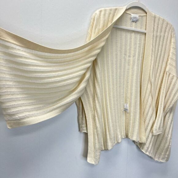 MadeleineĀ Thompson Cashmere Cream Ribbed OpenāKnit Open Front Cardigan SizeāS - Picture 3 of 10
